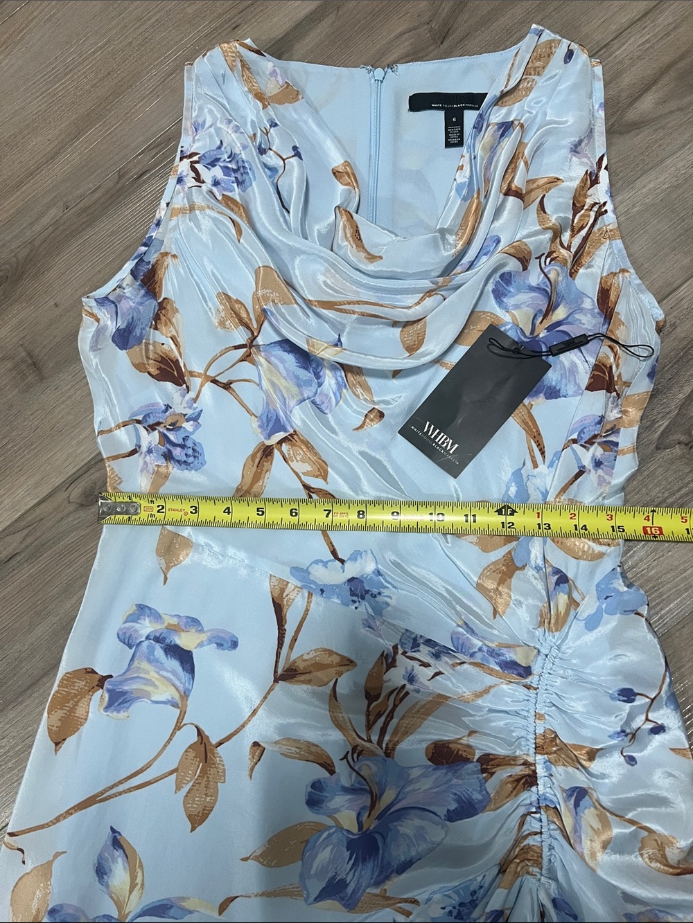 WHBM Cowl Neck Ruched Midi Dress Floral in Light Blue Size 6 - Picture 13 of 17